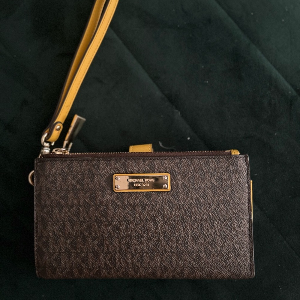 Michael Kors Brown and Yellow Clutch Wristlet